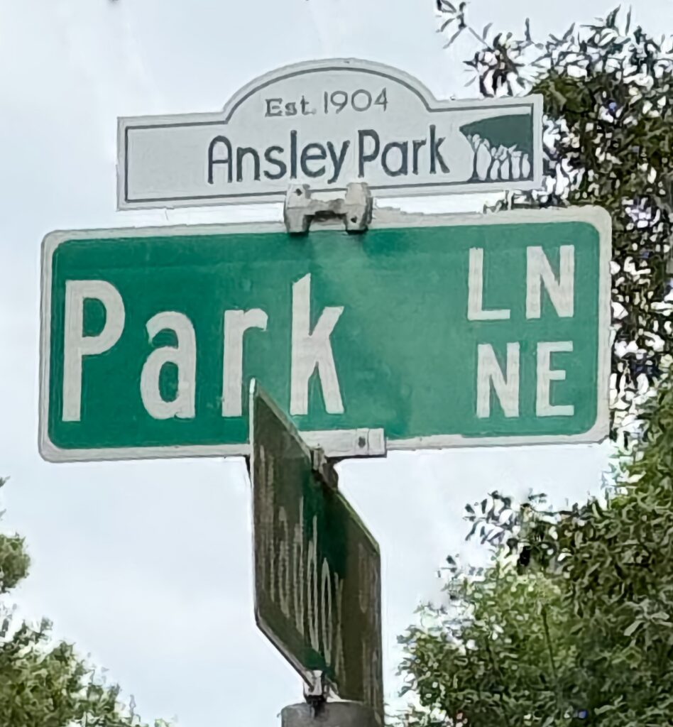 Ansley Park Neighborhood Street Sign Park Ln